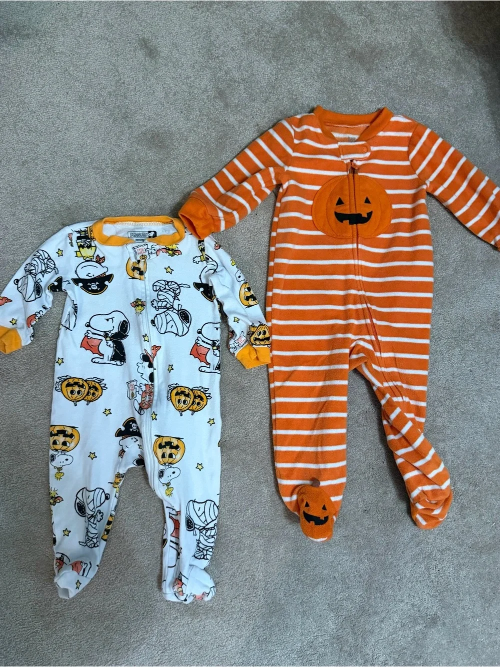Halloween Pumpkin Striped Footed One-Piece - Orange